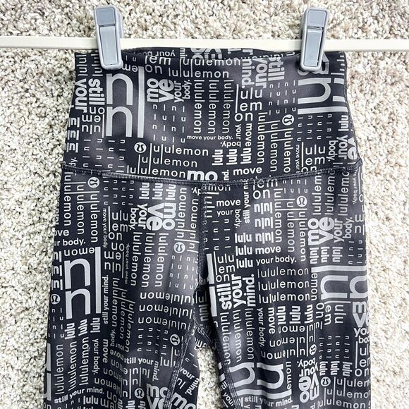 Lululemon Leggings Womens 4 Wunder Train High-Rise Ombré Black Logo Print - Picture 2 of 6